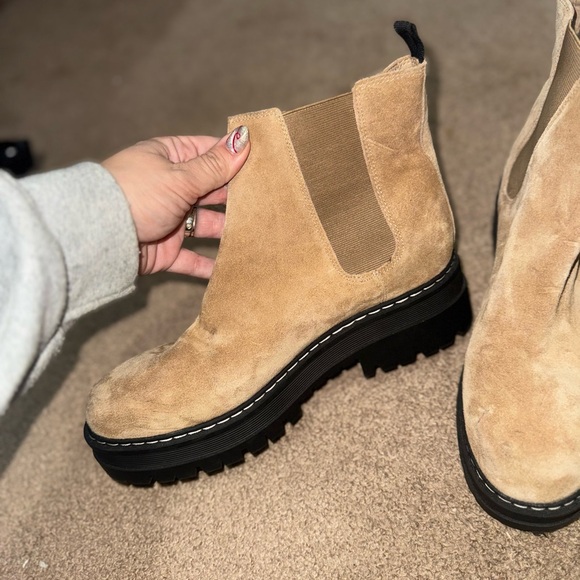 Tan Suede Ankle Boots by Marc Fisher - Picture 2 of 9